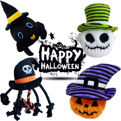 Halloween  Plush Reversible Squeaky Dog Toys Bat Hat Shapes Spider Monster Shape