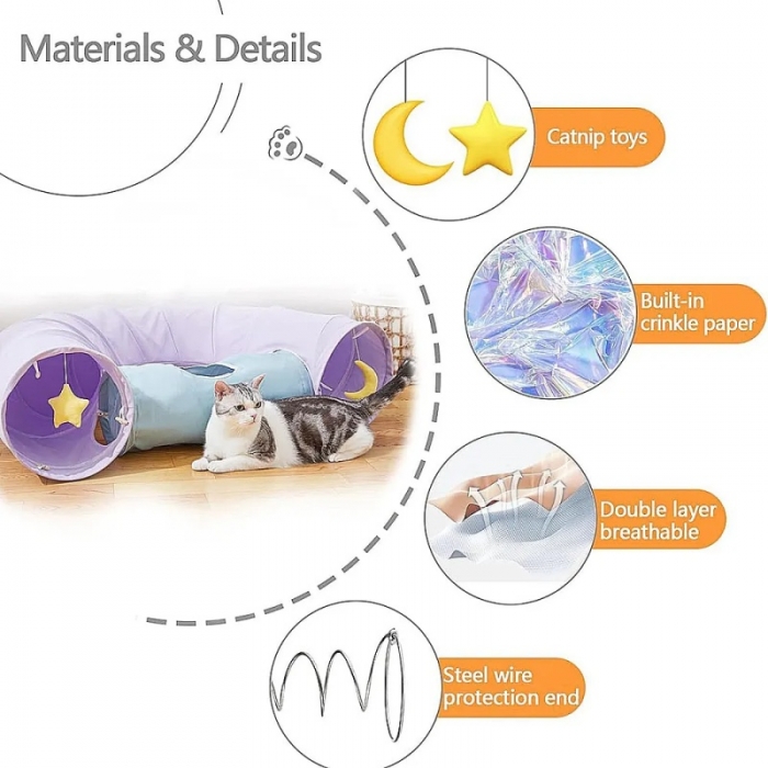 Purple Breathable Foldable Collapsible Cat Play Tunnels