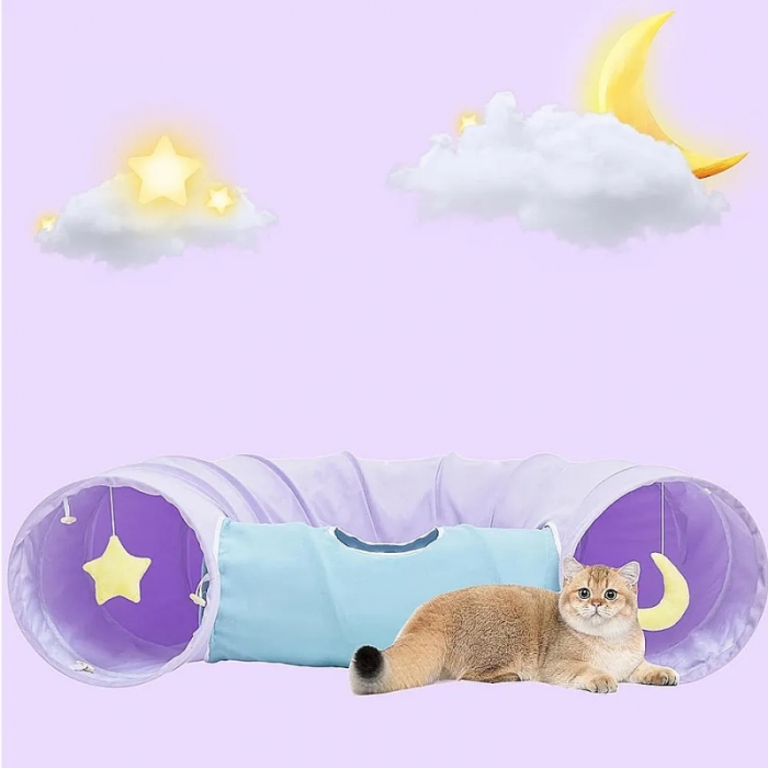 Purple Breathable Foldable Collapsible Cat Play Tunnels