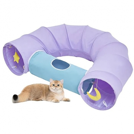 Purple Breathable Foldable Collapsible Cat Play Tunnels