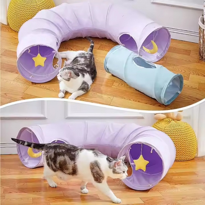 Purple Breathable Foldable Collapsible Cat Play Tunnels