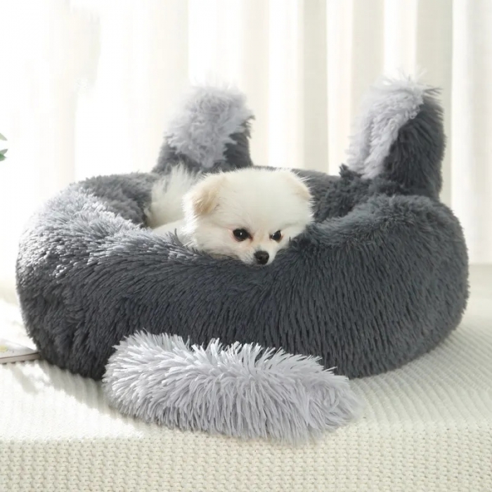Cute Soft Plush Donut Dog Cat Bed with Ear Tail