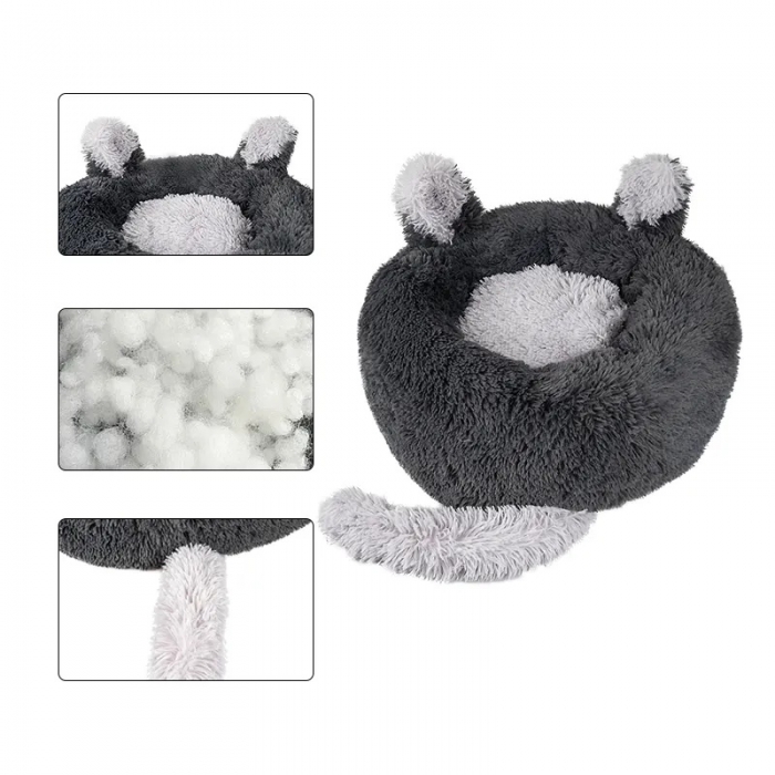 Cute Soft Plush Donut Dog Cat Bed with Ear Tail