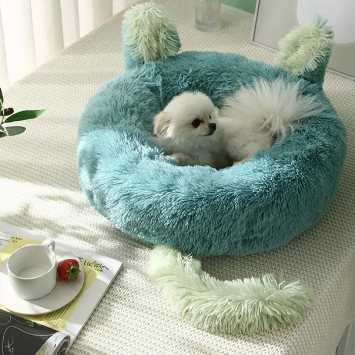 Cute Soft Plush Donut Dog Cat Bed with Ear Tail