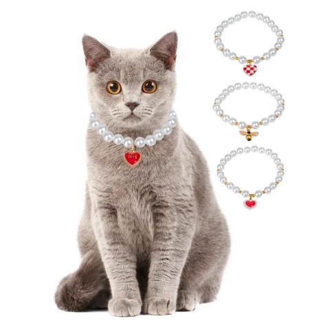Decorated Pearl Dog Cat Necklace